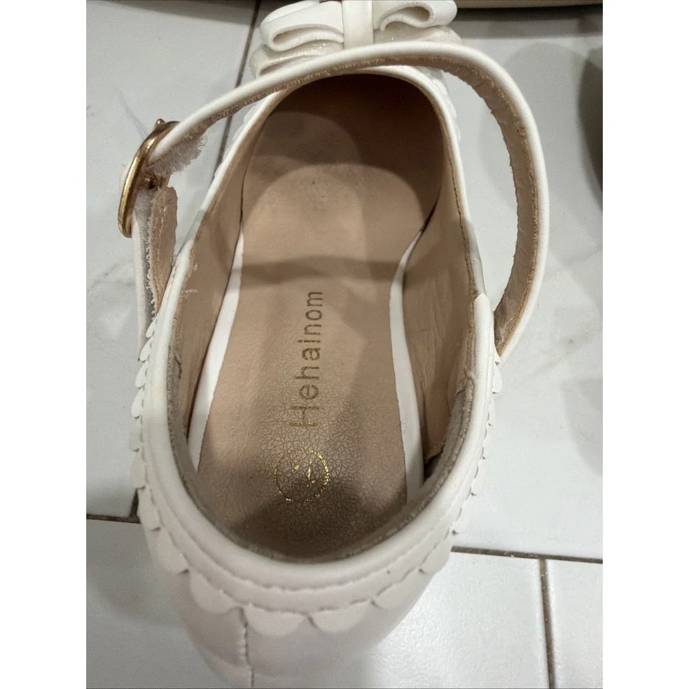 Hehainom Little Girls Emily Strap Mary Jane Shoe Bow Rhinestone‎ Heart 12 White